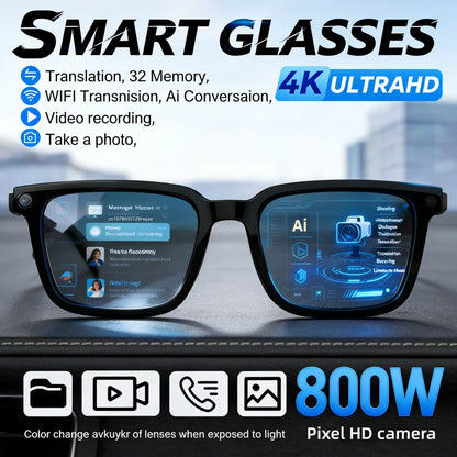 Nouvelles Lunettes Intelligentes IA 2026 : Traduction IA, Caméra HD 8MP, Prise de vue 4K, Appel Bluetooth, Enregistrement, Musique, Lunettes de Soleil Intelligentes